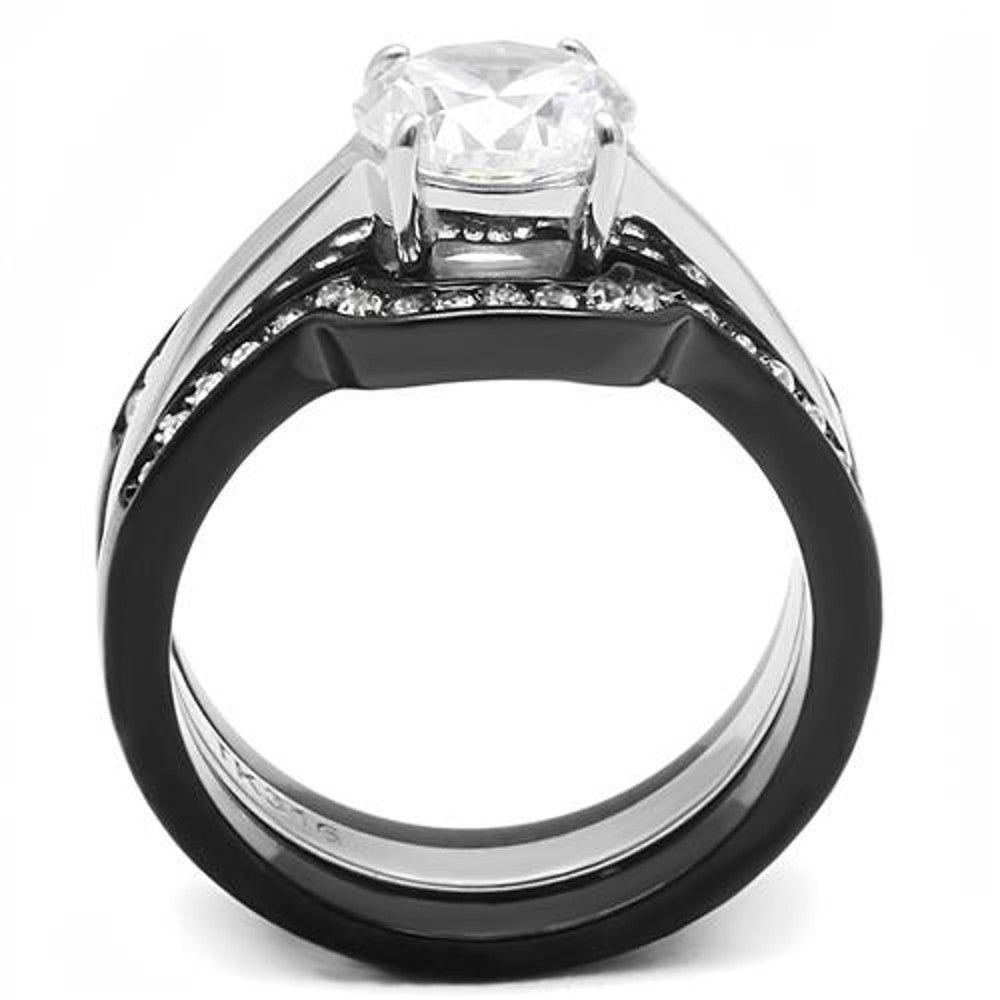 ARTK3214 Women's 2.25 Ct Round Cut Cz Black Stainless Steel Wedding Ring Set Size 5-11